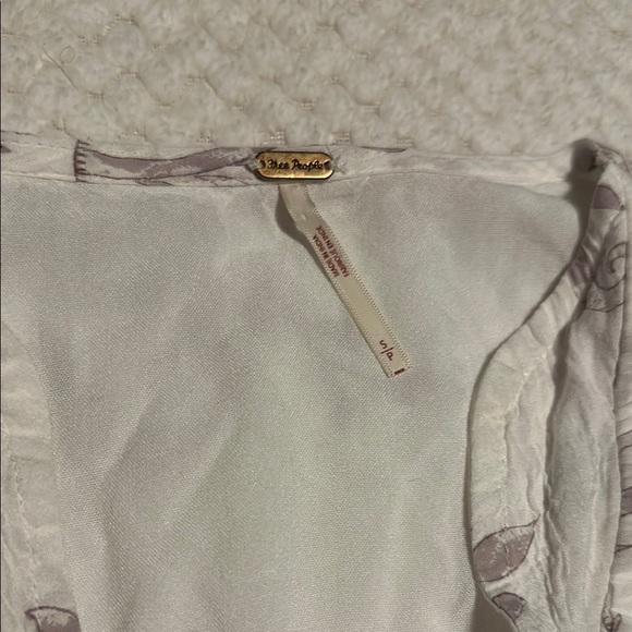 Floral Button-Down Women's Top - White and Purple - Picture 2 of 6